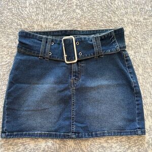 Refuge Blue Denim Mini Skirt with Buckle